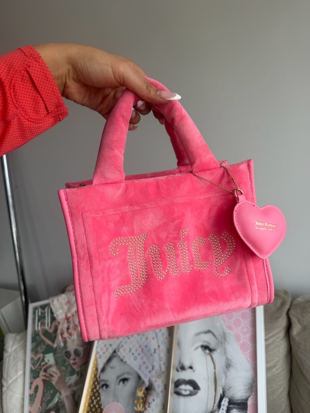 Juicy Couture Hot Pink Velvet Mini Tote with Heart Charm